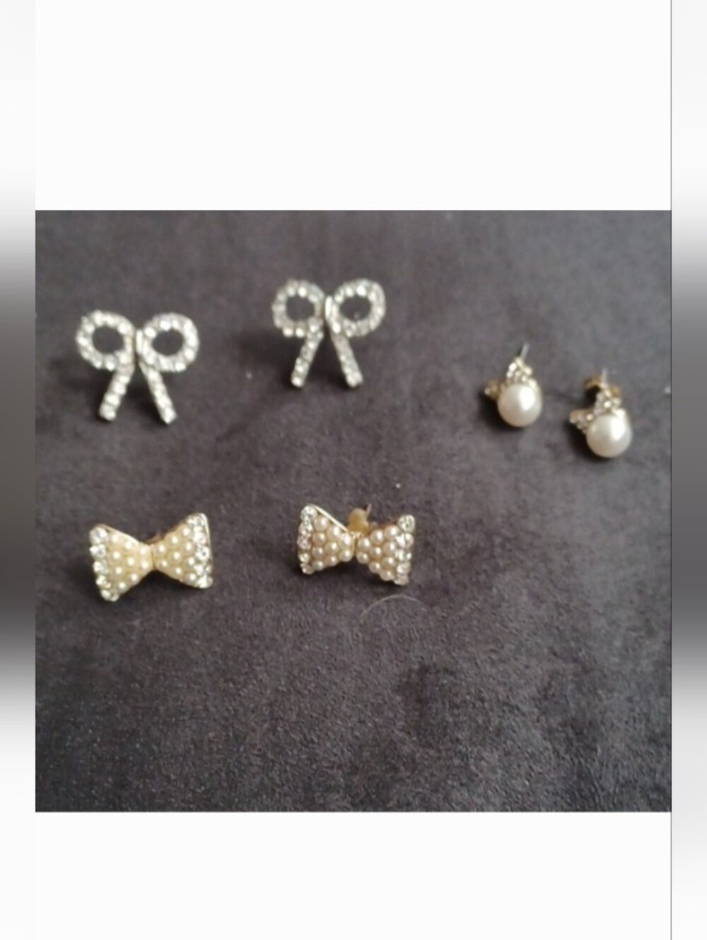 $4 Add-on Lot of 3 Pairs of Earrings With Rhinestones & Faux Pearl Detail